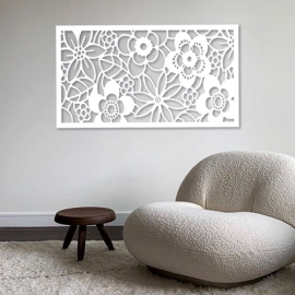 Quadro Decorativo Flores Vazadas 100 cm x 56 cm - MDF 3mm Corte Laser 